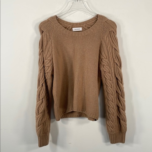 NAADAM Cable Knit Sleeve Wool/Cashmere Blend Sweater Sz S